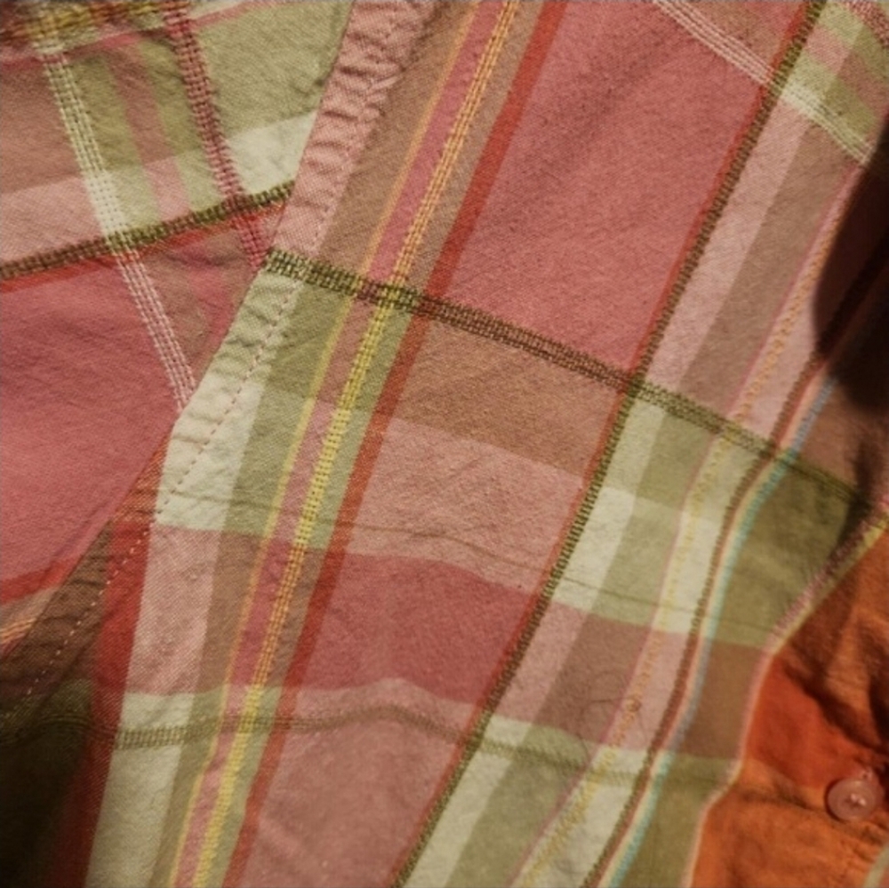 Cabin Creek Shirt Women's 2X 18 Pink Plaid cotton Seersucker short sleeve button - Picture 2 of 6